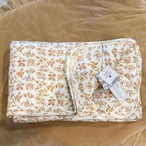 kate quinn Cream Floral Baby Quilt with Mustard and Pink Accents